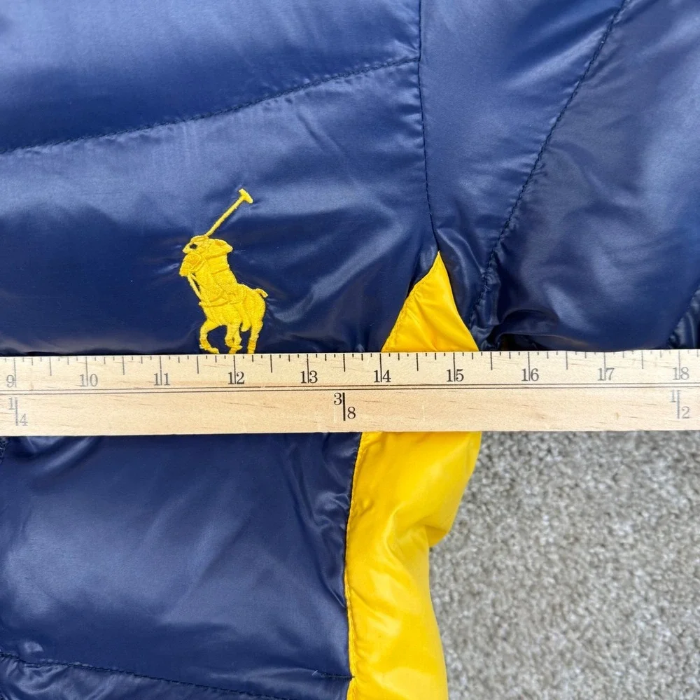 Polo Ralph Lauren Kids Size 6 Navy Yellow Down Puffer Jacket Detachable Hood